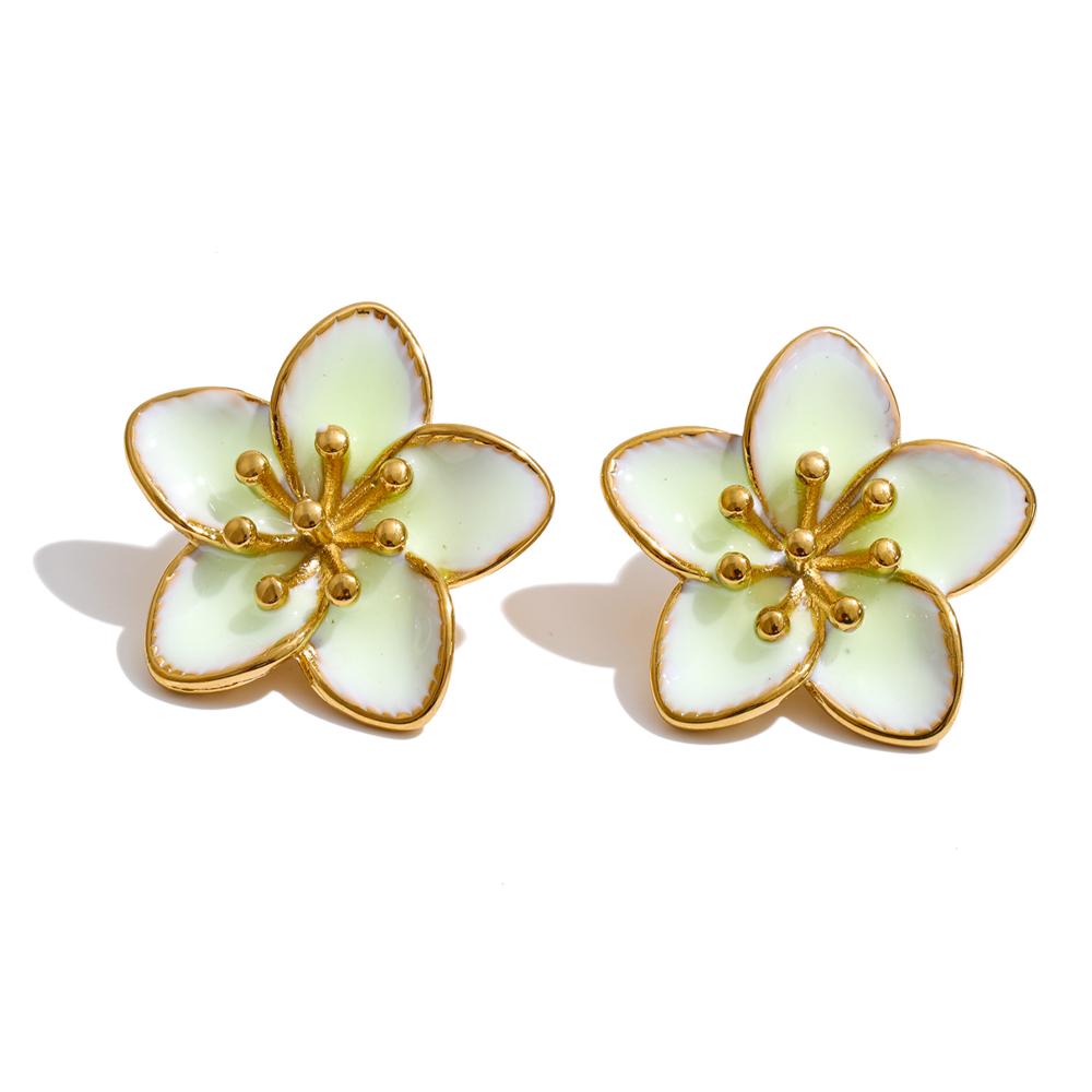 

Yhpup 2026 Multi Color Stainless Steel Enamel Flower Sweet Earrings for Women Gold Color Summer Daily Popular Jewelry