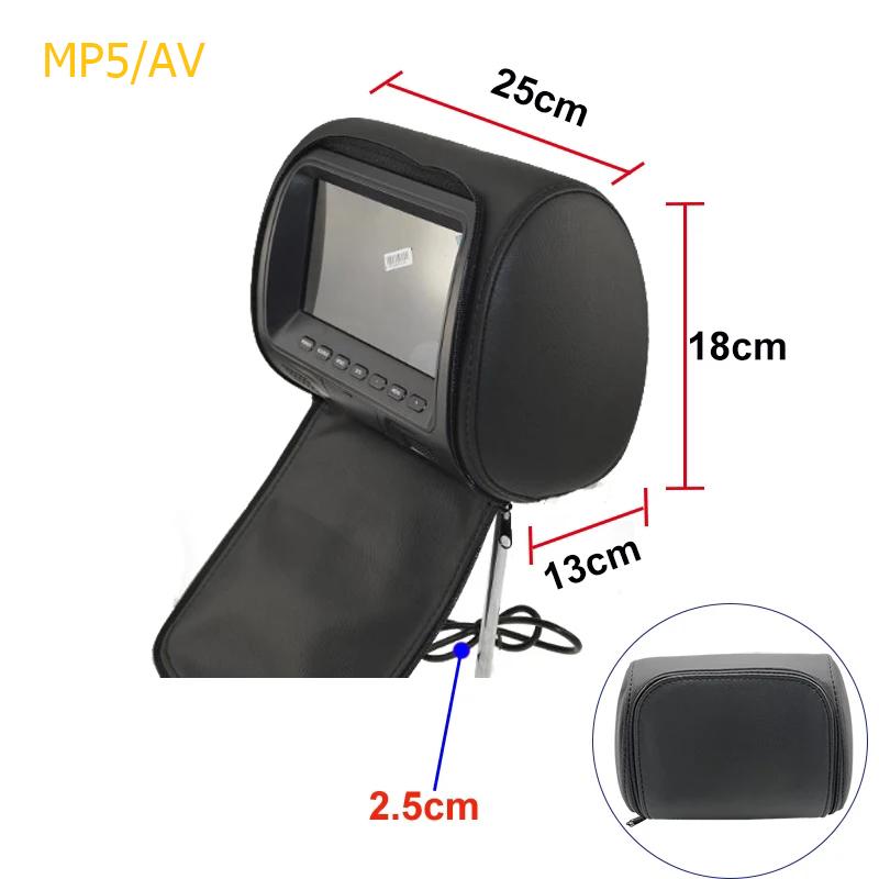 Universal Car Headrest Monitor 7inch LCD Screen Rear Seat Pillow For MP4 MP5 DVD Player Support AV/USB/SD/FM/Headphone/Bluetooth