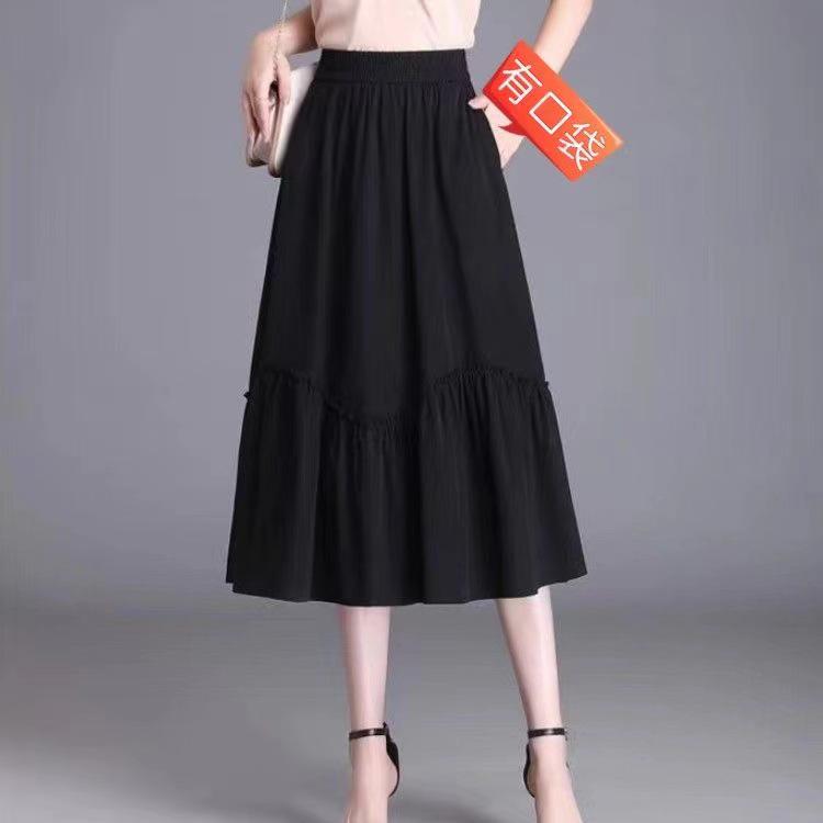 Plus Size Lightweight Pleated A-line Skirt with Elastic High Waist for Summer