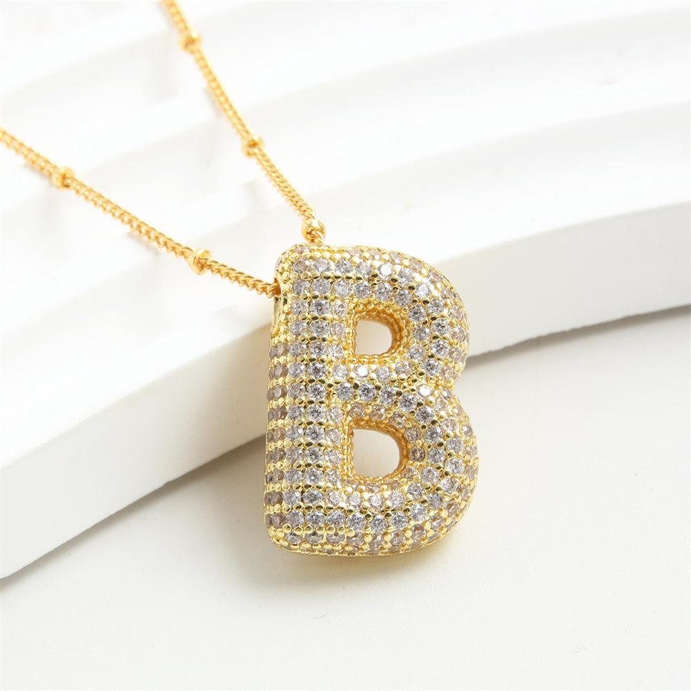 Light Luxury Brass 26 English Bubble Letter Zircon Large Pendant For Women's Party Jewelry Necklace
