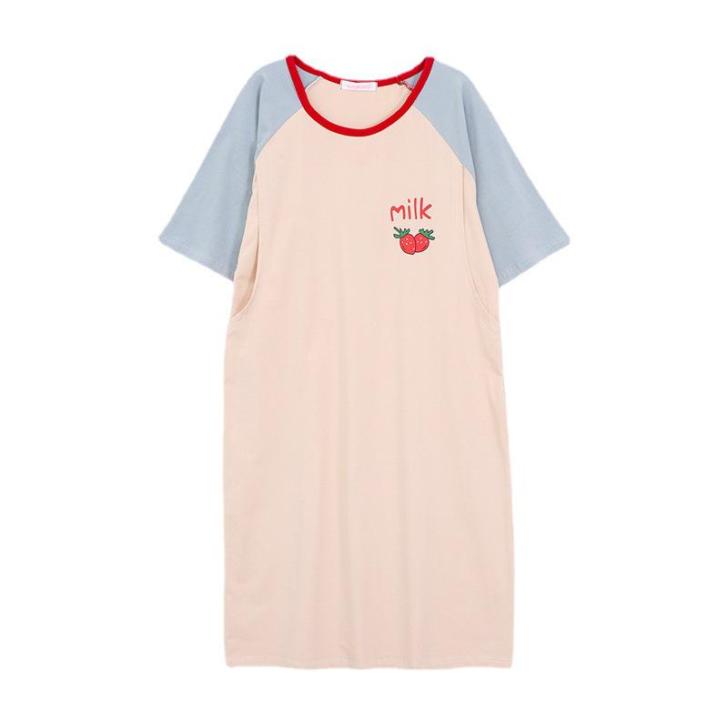 Summer Maternity & Nursing Dress: Short Sleeve Cotton Nightgown for Postpartum Moms