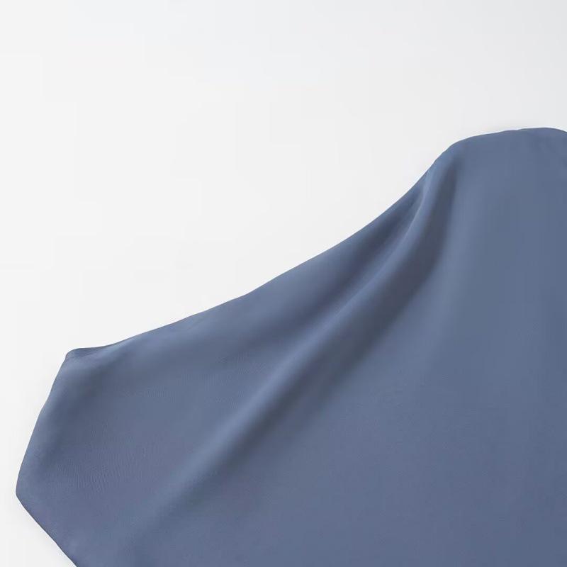 Seiden Satin Asymmetrisches Europäisch-Amerikanisches Strukturiertes Herbstoberteil