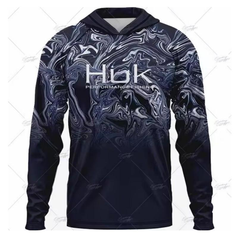 Mens UPF 50 Long Sleeve Fishing Shirt Hooded Quick Dry Breathable Sun Protection T-Shirt Outdoor Summer Fall Sports Cycling