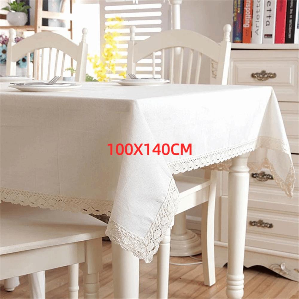 Washable Lace Tablecloth White Table Cover Durable Polyester Cotton Tablecloth Hotel Banquet 140×100cm