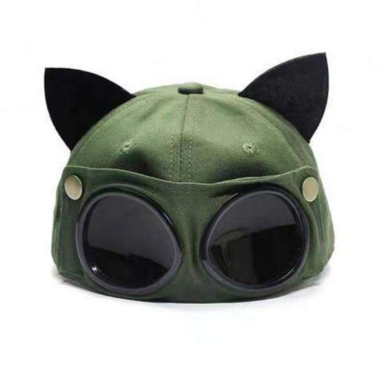 Cat Ears Aviator Hat with Sunglasses - Duckbill Baseball Cap & Russian Cat Sun Hat