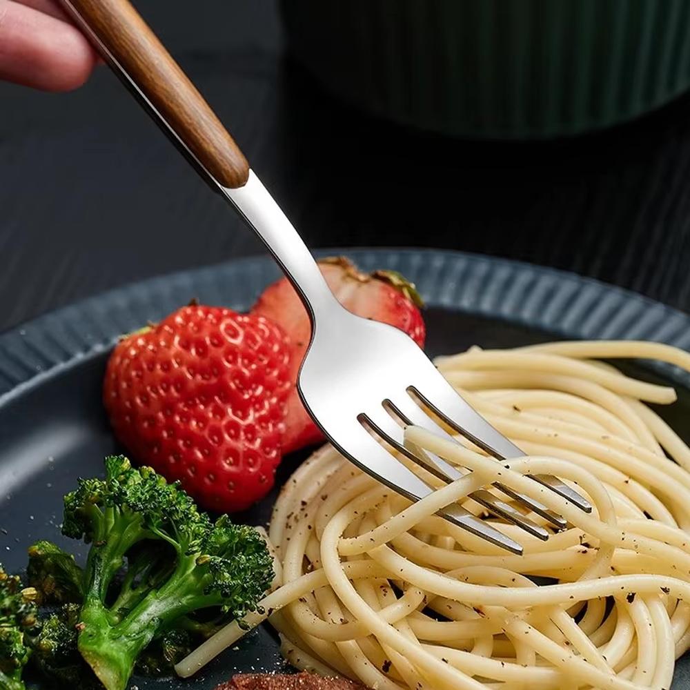 4pcs Stainless Steel Imitation Wooden Handle Cutlery Set Dinnerware Tableware Knife Spoon Fork Cutlery Set Tableware