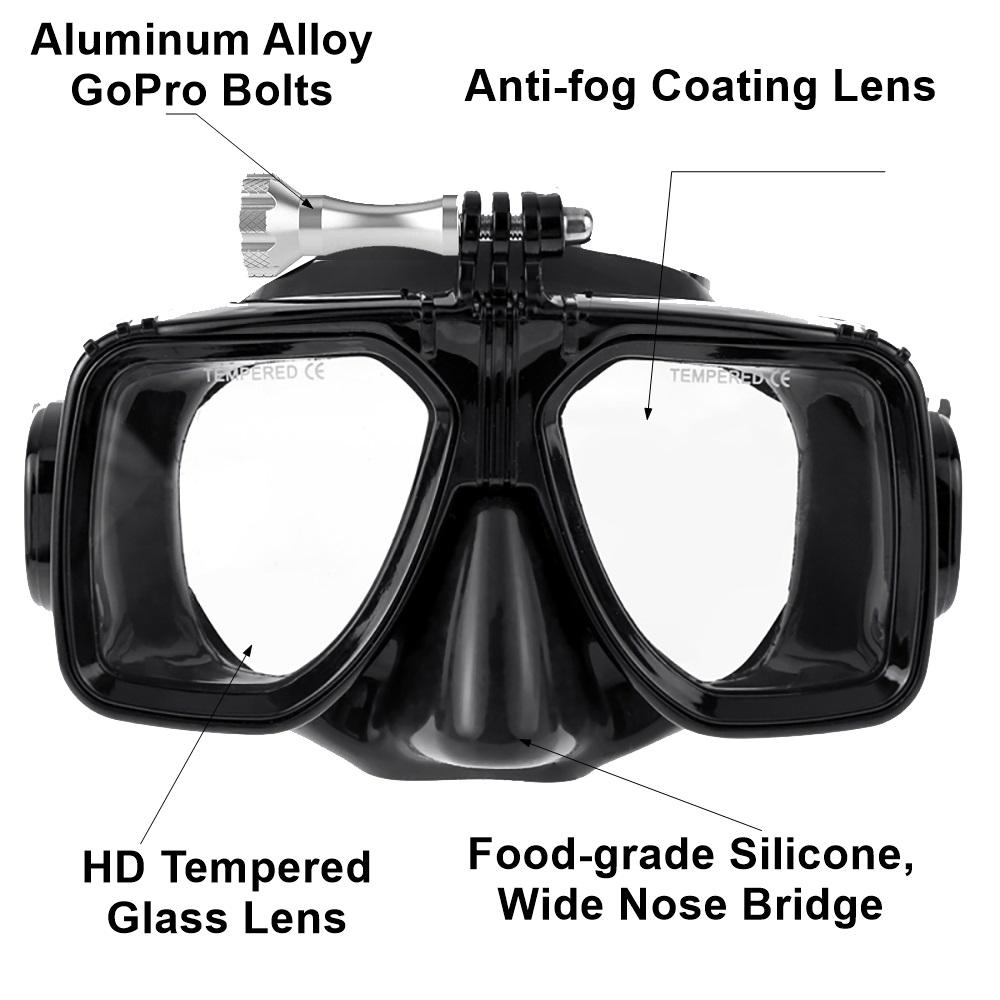 Klassische Tauchmaske für Gopro Hero Kamera-Zubehör, gehärtetes Glas, beschlagfrei, Tauchausrüstung, Mergulho Acessorios