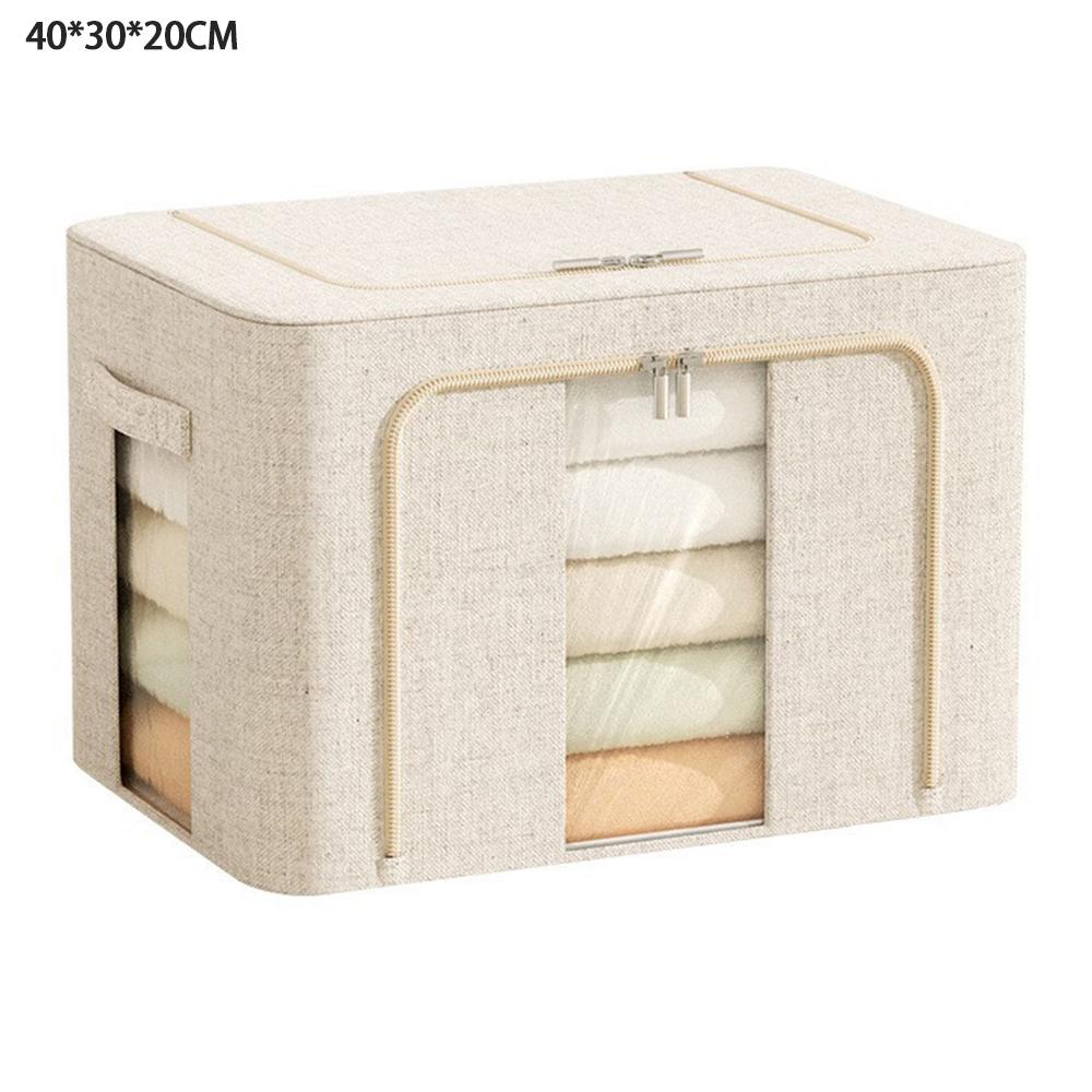 

24L 40 x 30 x 20CM Foldable Storage Box For Clothes Bedding Double Window Steel Frame Heavy Duty Linen Cotton Organizer