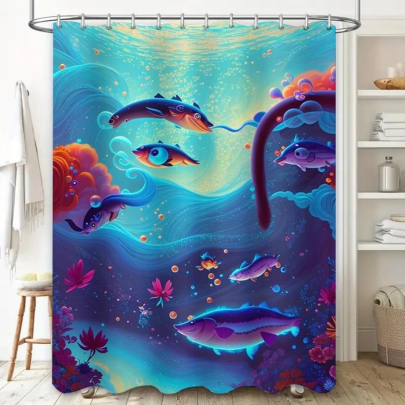 Colorful Fish Design Bathroom Shower Curtain Waterproof Fabric Decorative Home Decoration