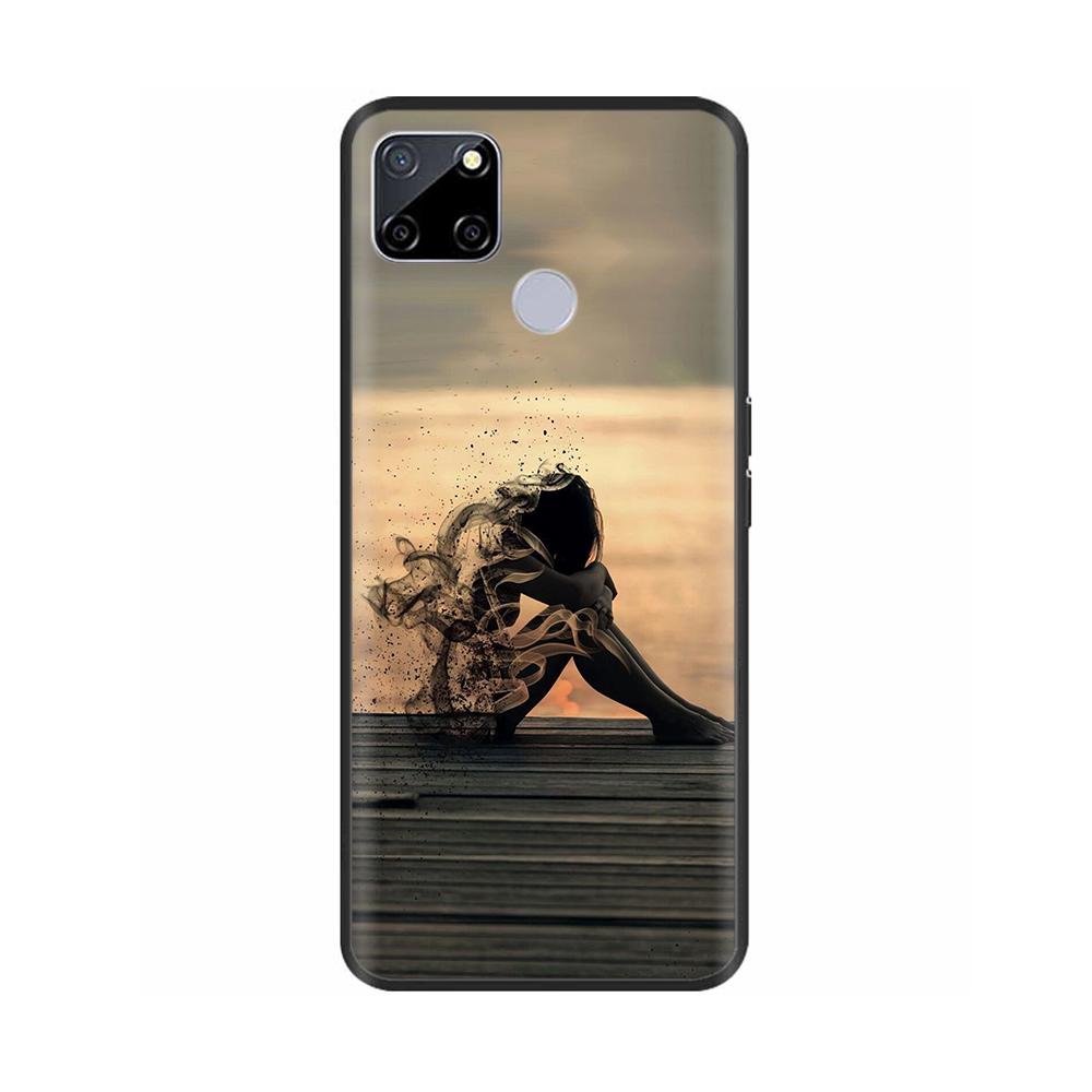 For Realme C25 Case C25s Soft Cute Cover for OPPO Realme C25Y C21Y Silicone Black TPU Phone Case For OPPO Realme C21 Flower Capa