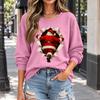 Women's Casual Christmas Print Crewneck Sweatshirt Pullover for Holiday Party Outfit