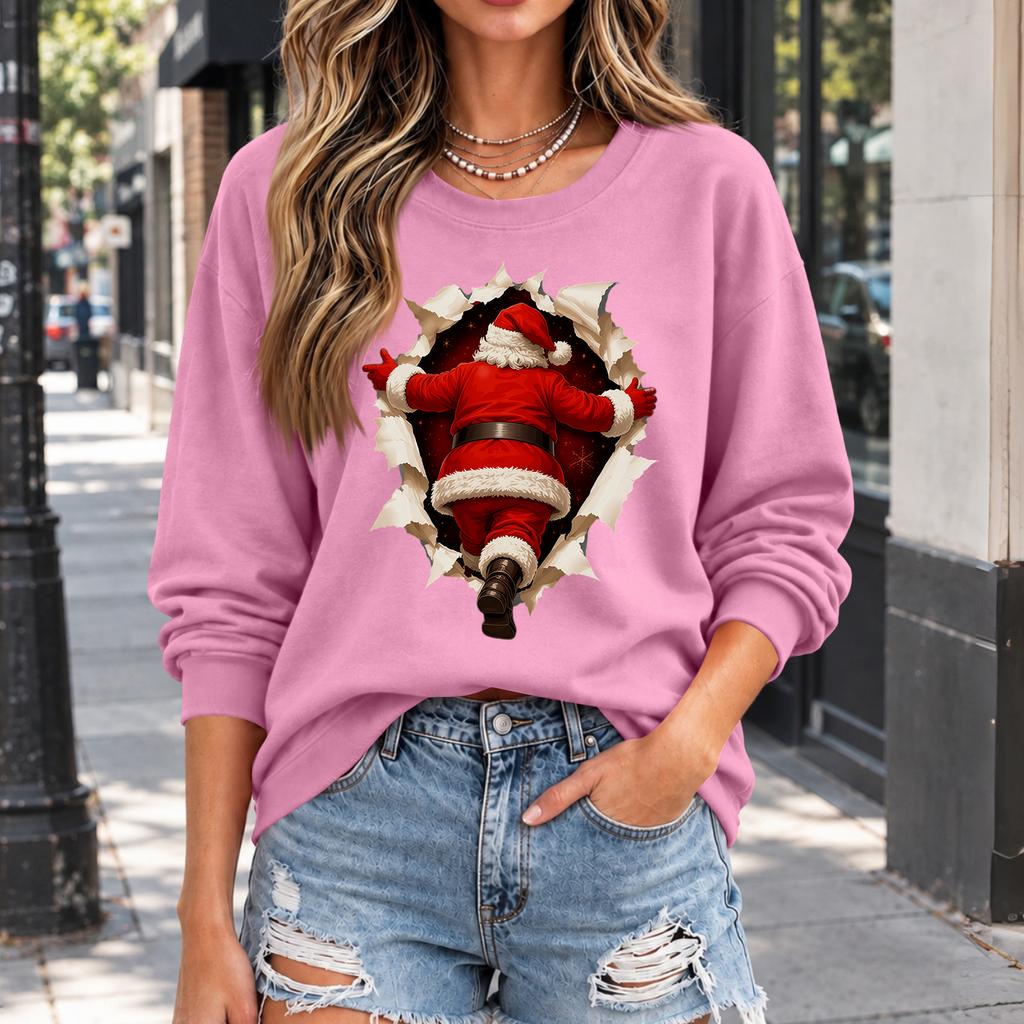 Women's Casual Christmas Print Crewneck Sweatshirt Pullover for Holiday Party Outfit