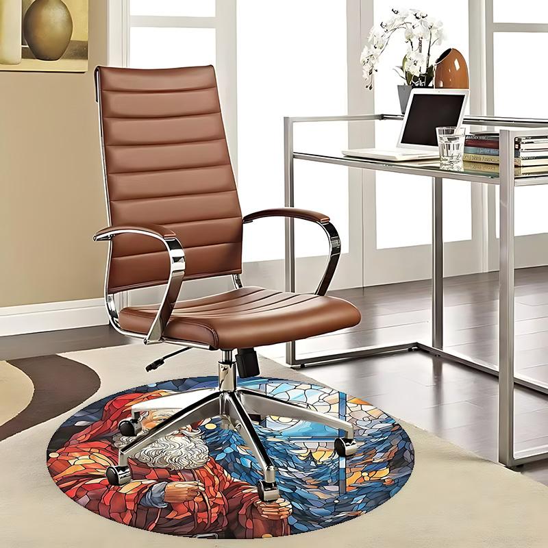 

1pc Christmas Santa Claus Stained Glass Round Carpet Office Chair Mat, Non Slip Rug for Home Decor, Living Room, Bedroom, Game Room, Holiday Gift 80cm
