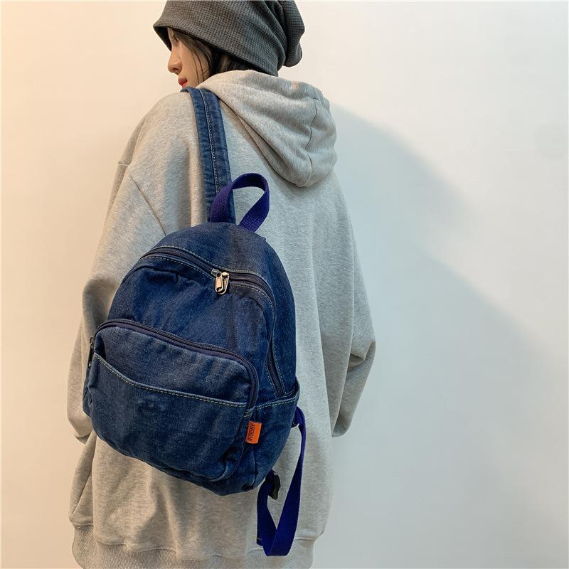 Denim small backpack 2022 spring new fashionable large-capacity simple daily commuting backpack