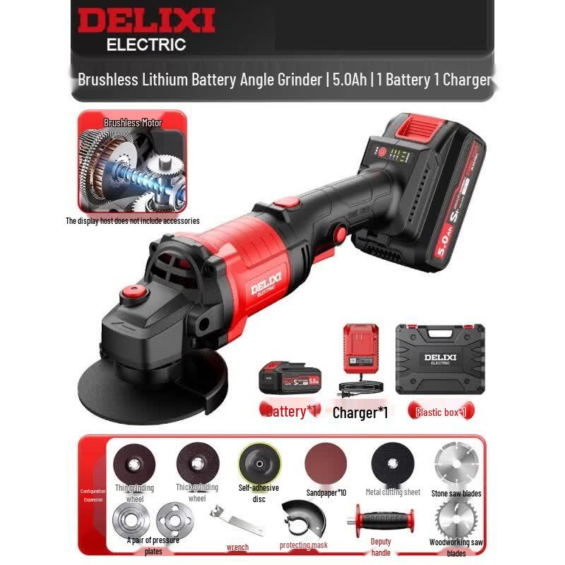 DELIXI High Power Digital Brushless Lithium Angle Grinder CN plug (adapter included)