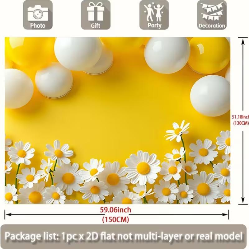 2D Daisy Balloon Backdrop for Spring Birthdays, Baby Showers & Yellow Themed Events
