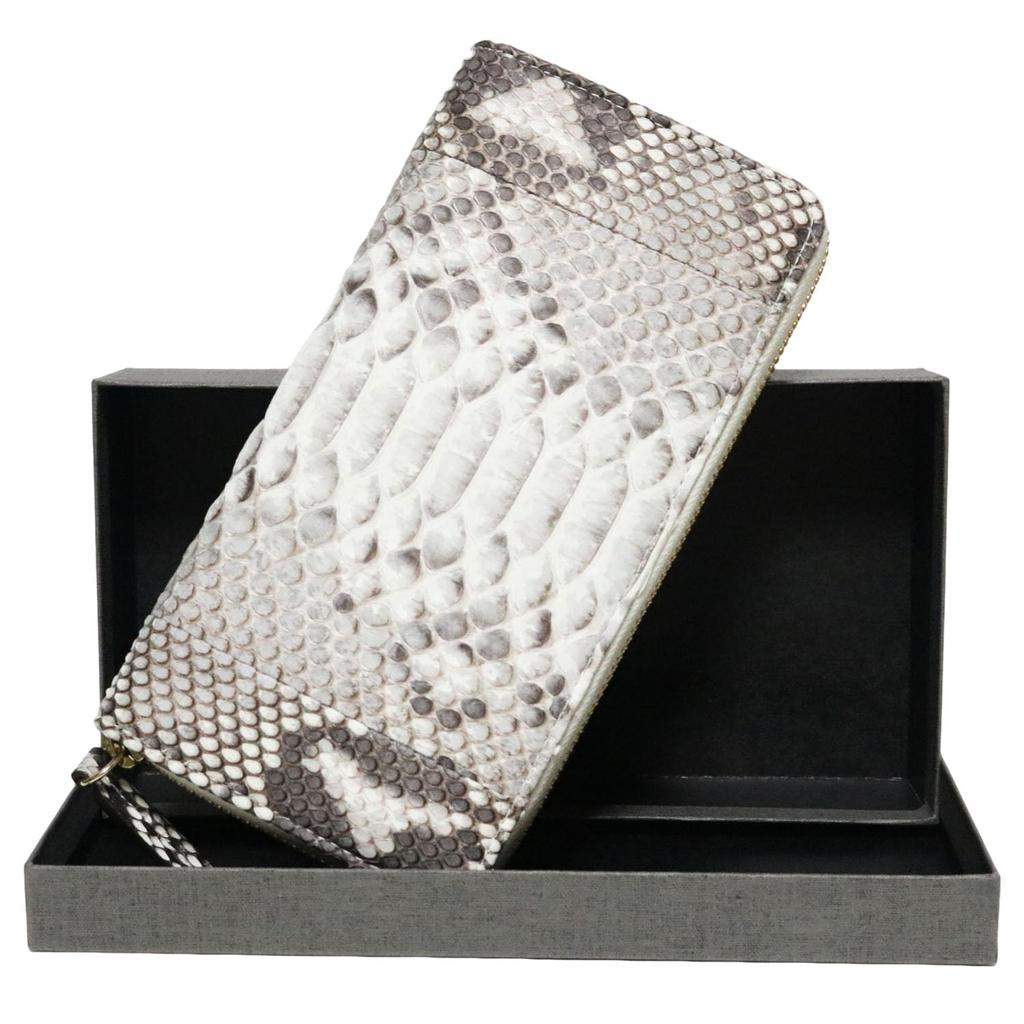 Bercute Weißer Diamantpython Langbörse für Herren und Damen, Echtes Schlangenleder, Reißverschluss rundherum, Großes Fassungsvermögen, Auffällig, Beliebte Marke, Weiße Schlange