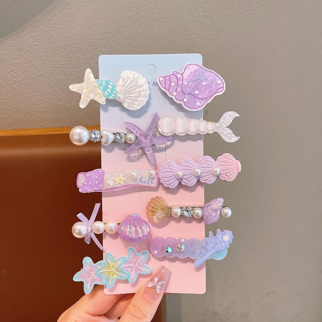 Summer Ocean Starfish Shell Hairpin Cute Children'S Hairpin Duck Beak Clip Pearl Hair Accessories Headgear Clip Girl