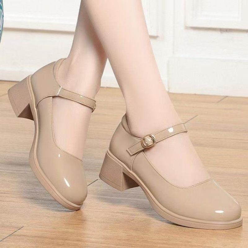 

Spring flight attendant long station work shoes women s black one-word buckle middle heel shoes work not tired feet women s shoes single shoes 35 абрикосовий