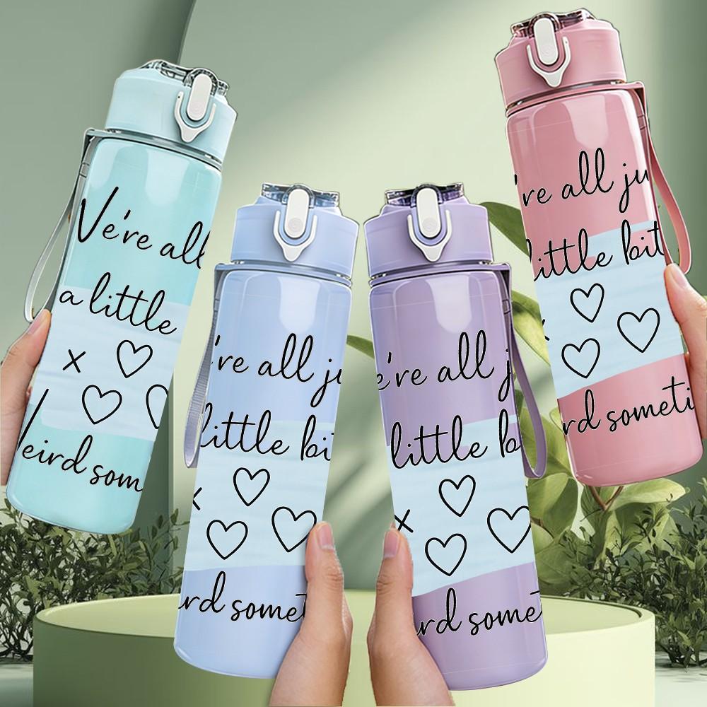 1PC Wind Heart Quote 750ml Color Plastic Sports Water Bottle Leakproof Flip Straw Lid Suitable for Sports Office Home Use