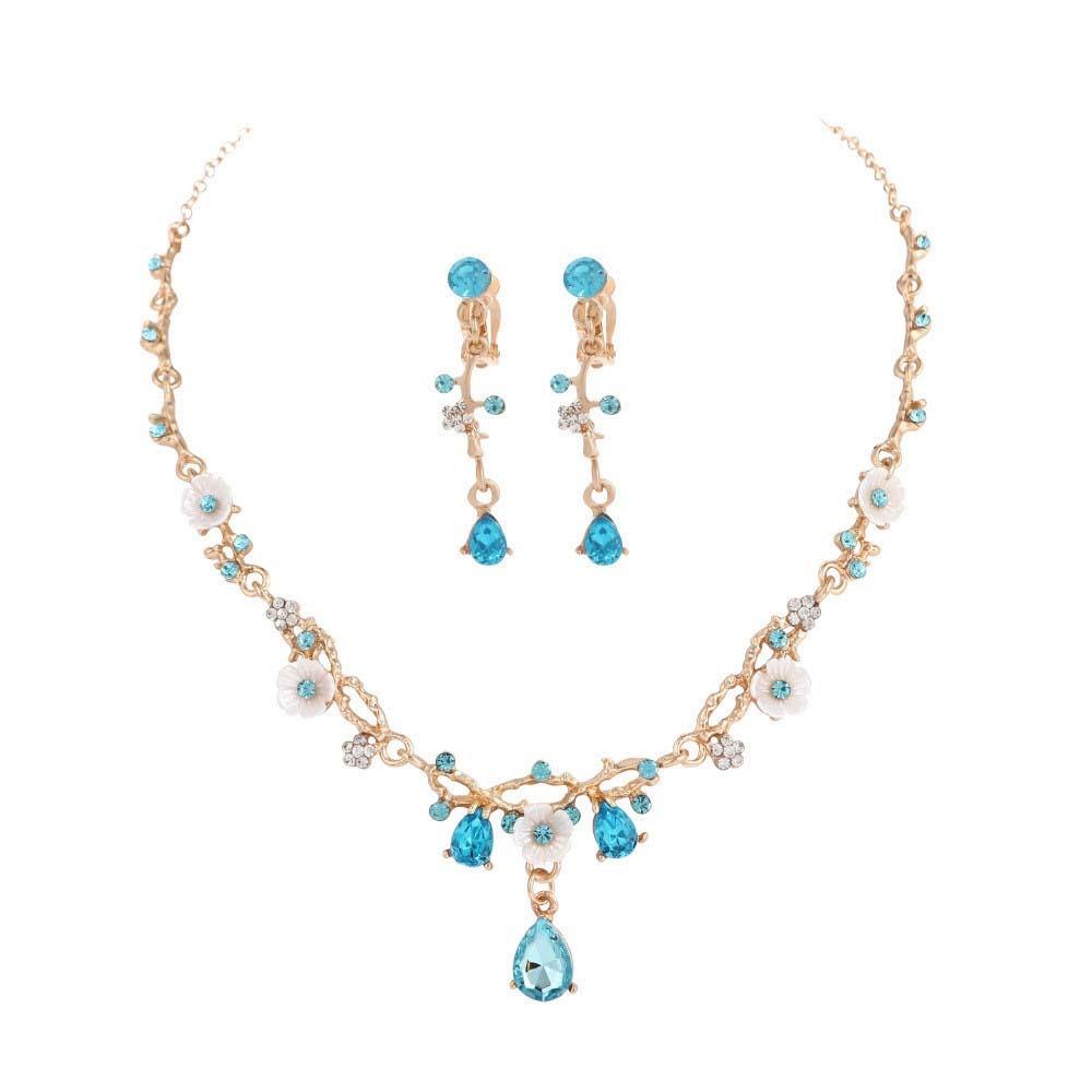 Shiny Bridal Jewelry Set Flower Rhinestone Necklace Earrings Dangle Earrings Luxury Jewelry  Women