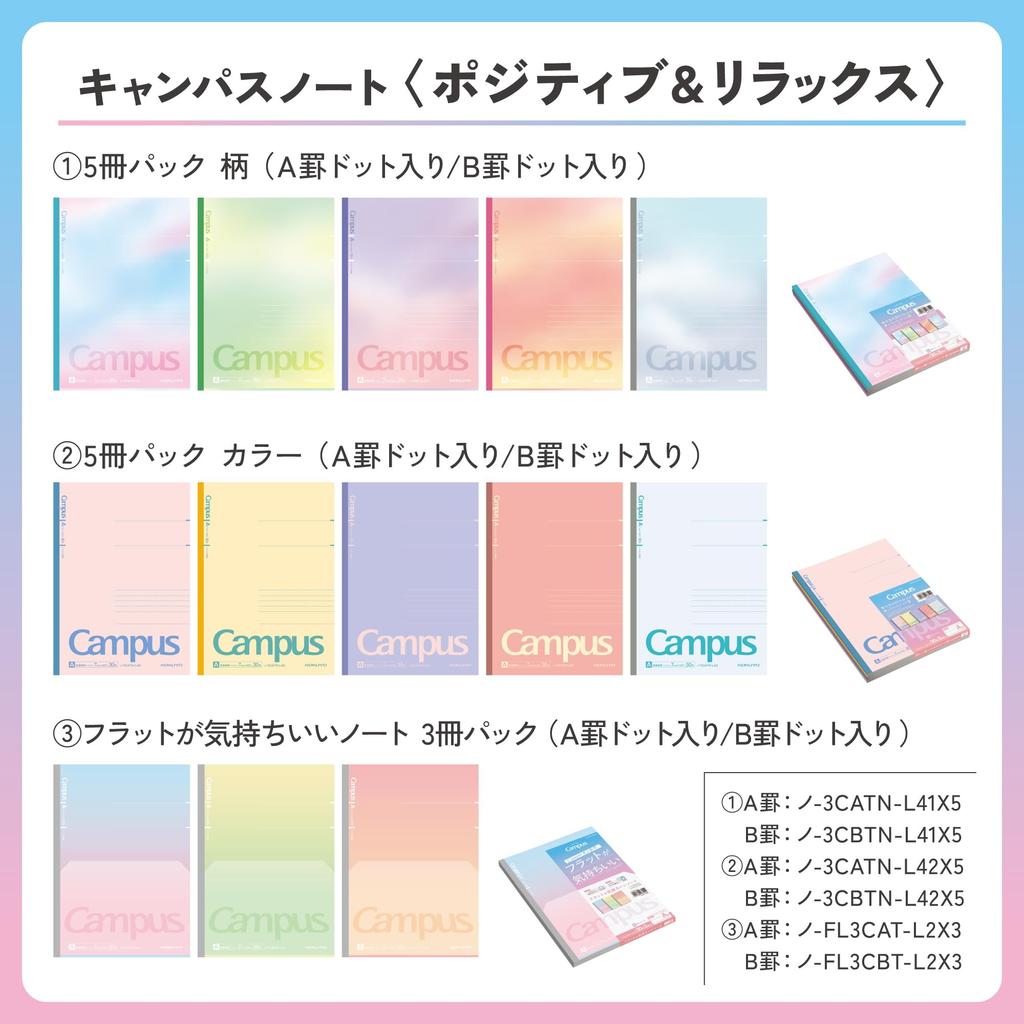 Kokuyo Campus Notebook Semi B5 Dot Pattern A-ruled 5-Book Pack N-3CATN-L42X5