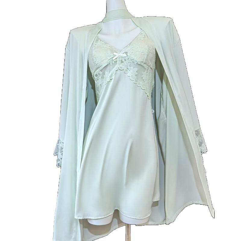 New acetate silk suspender nightgown women's 1011 spring and summer sexy pajamas with chest pads hollow nightgown thin summer