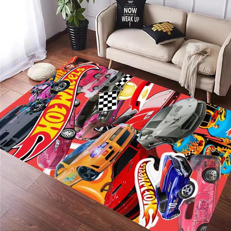H-Hot Wheels-Themed Large Carpet Mat for Bedroom and Living Room Decor Stylish Area Rug Long Hallway Entryway Doormat Durable