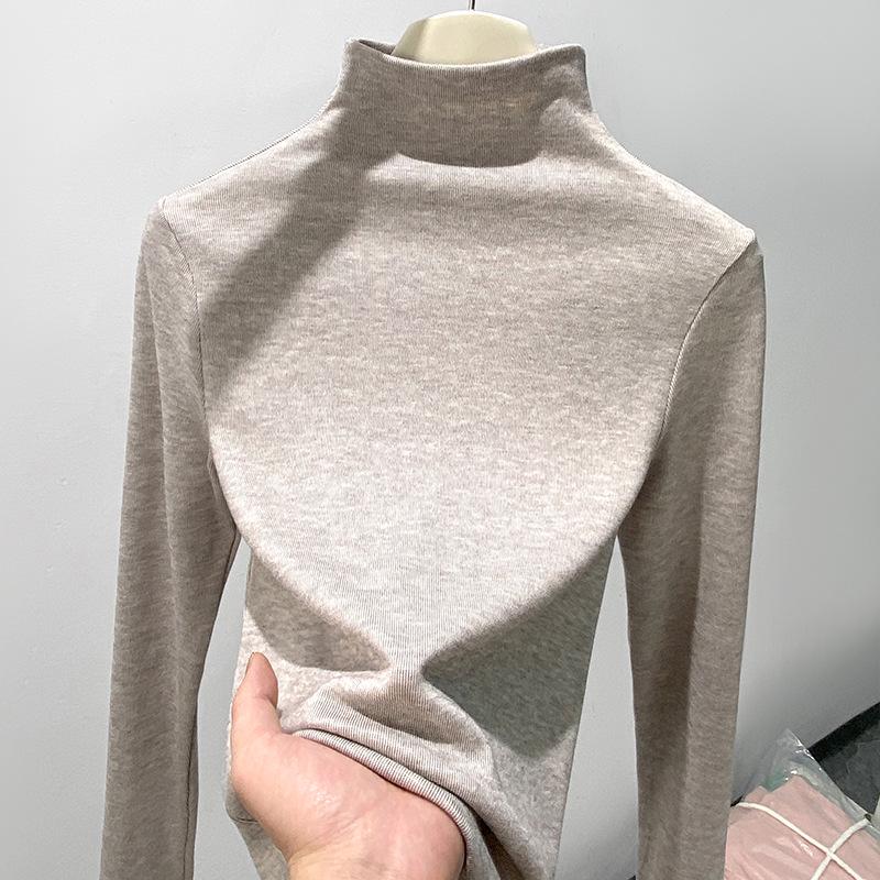 Autumn/Winter Women s Half-High Collar Mousse Cashmere Long-Sleeve Brushed Base Shirt XL
