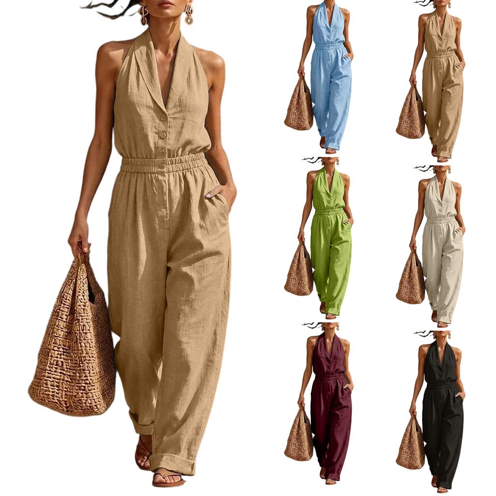Damen Farbe, Eleganter Und Bequemer Ärmelloser Jumpsuit