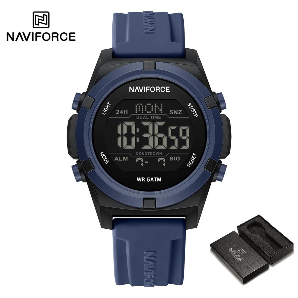NAVIFORCE Digital Men Boy Watch Outdoor Alarm Chronograph Silicone Strap Waterproof Night Pattern Men Boy Casual Watch Gift NF7127