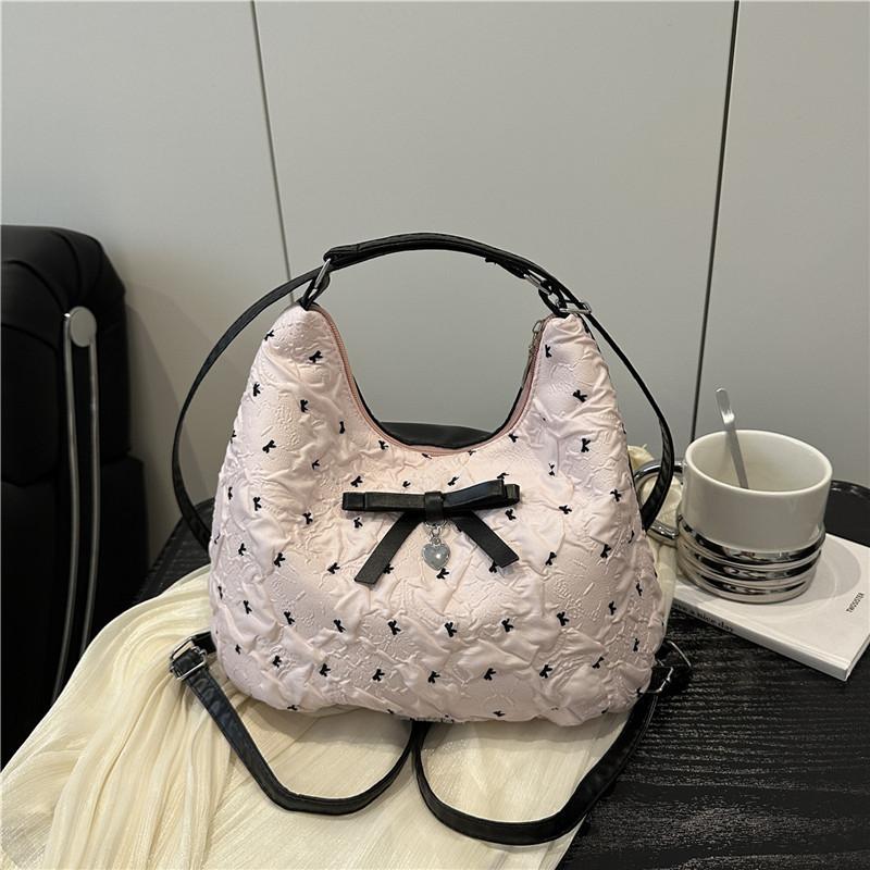 

Korean fashion handbag women s commuter bag 2025 new bow underarm bag versatile large-capacity shoulder bag розовый