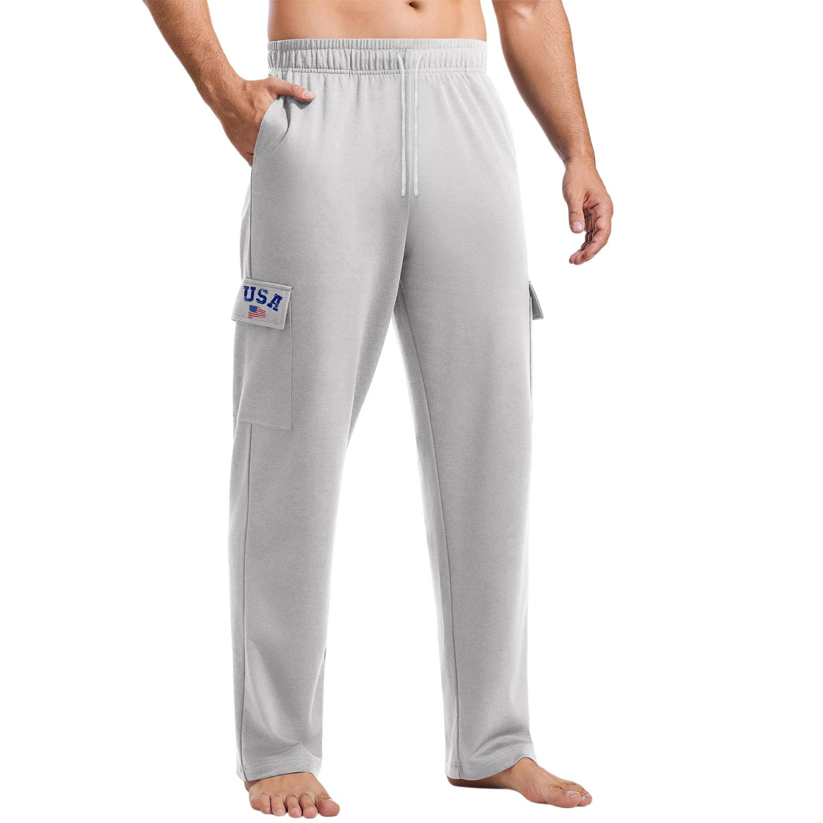 

Men s Loose Casual Multi-pocket Work Pants, Youth Stretch Waist Drawstring Pants L