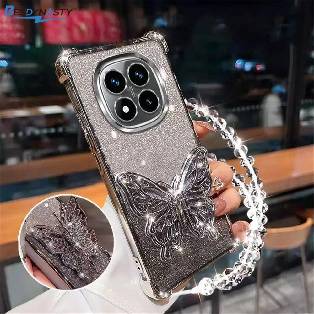 Butterfly Folding Stand Bracelet Phone Case For Honor Magic 7 Lite X9C X9A X9B X6A X6B X8A X8B X8C X7A Glitter Shockproof Cover