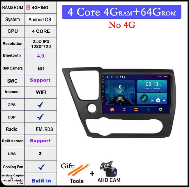 For Honda Civic 9 2013-2016 DSP Android 14 Car Radio Multimedia Video Player Navigation Stereo GPS Monitor