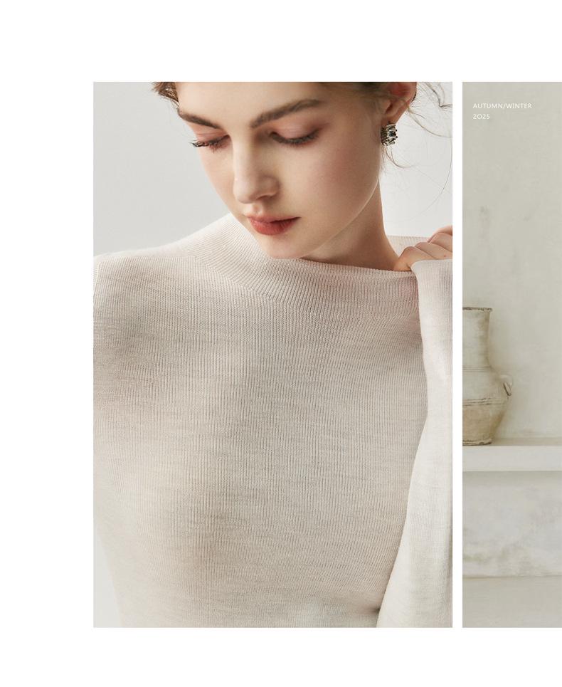 Women's German Yangtze Yarn Knitted Wool Slim Fit Sweater, Half High Neck Base Layer