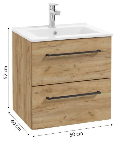 Bathroom Cabinet with Washbasin 50 Cm, Hanging, Craft Oak, Soft-close Pinia