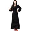 Elegant Floral Long Sleeve Plus Size Dress with Tie-Up Waist