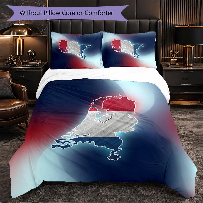 Netherlands Football Pattern 3 Pieces Bedding Set Soft Microfiber Duvet Cover with Pillow Cases for Bedroom