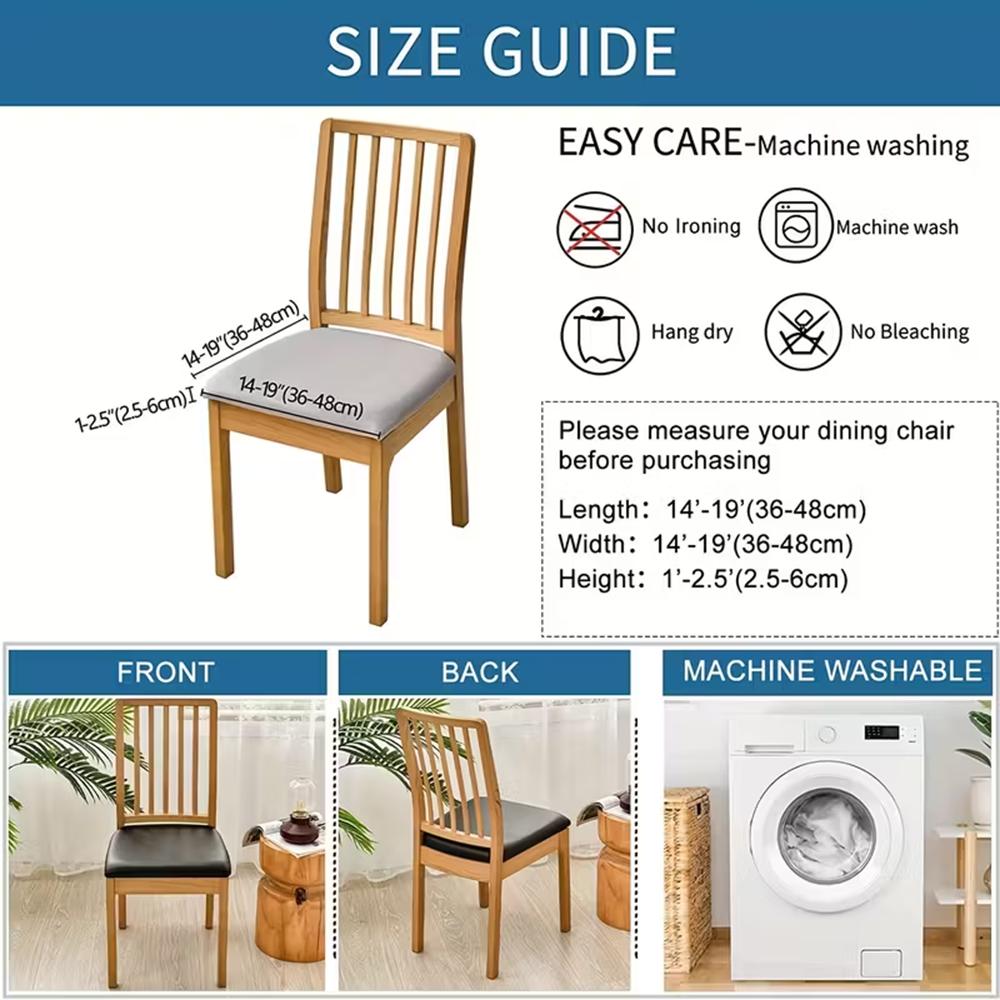 Waterproof PU Leather Dining Chair Slipcovers Removable Cushion Covers for Home Kitchen Hotel Upholstered Chair Protector