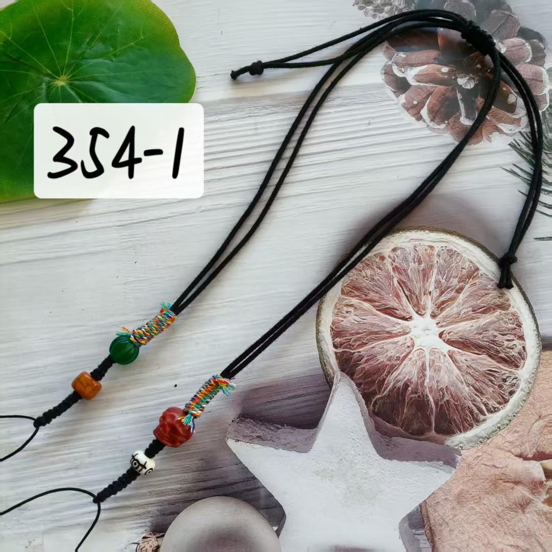 Hand-Woven Cotton Rope Necklace with Tibetan Dzi Bead Pendant Tibetan Dzi Bead Lanyard Model 1