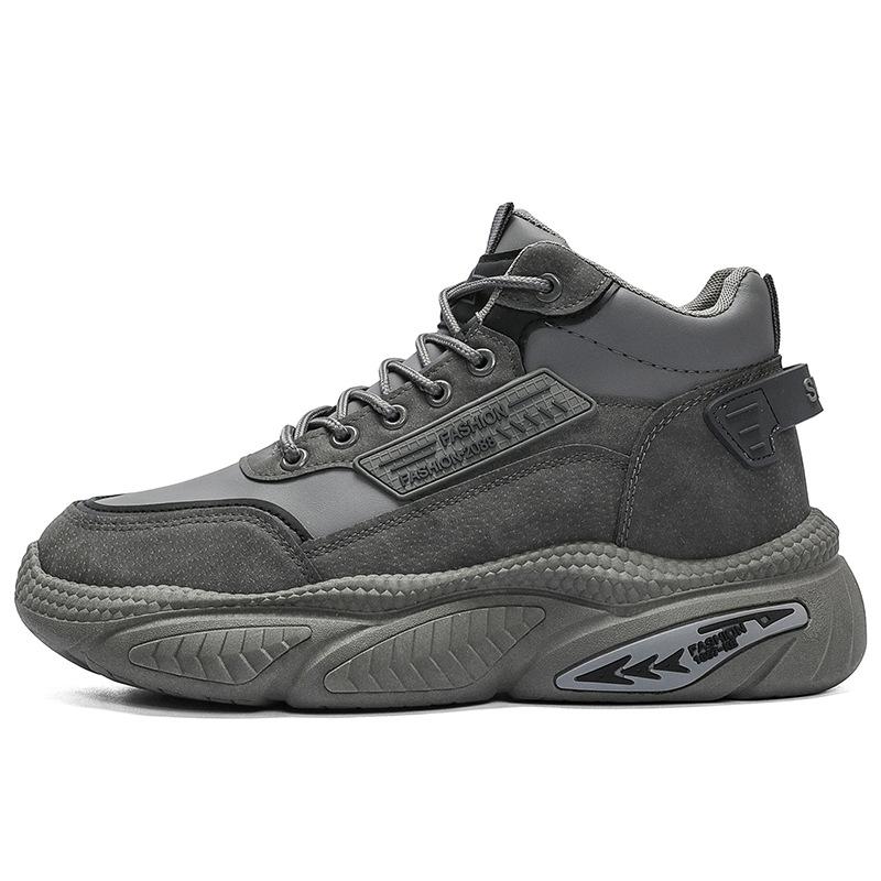 New breathable autumn men's high-top lace-up sneakers solid color platform casual running dad shoes comfortable