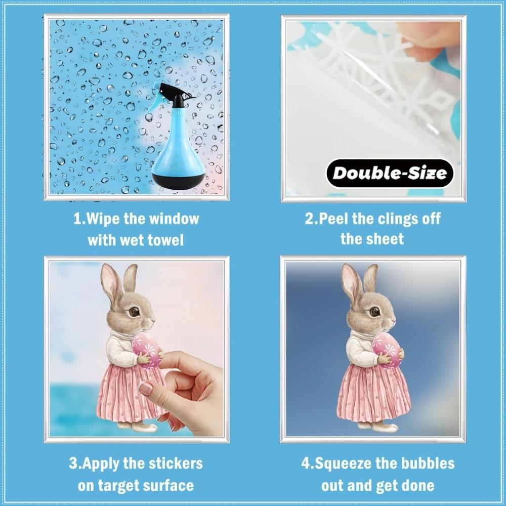 PVC Bunny Glass Electrostatic Film Cartoon Rabbit Happy Easter Bunny Decal  Glass Mirror