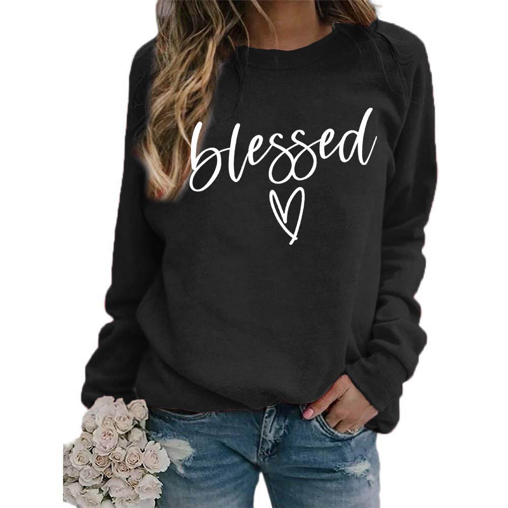 Women's Crew Neck Long Sleeve Loose Fit Sweatshirt Letter Print Casual Oversized Top