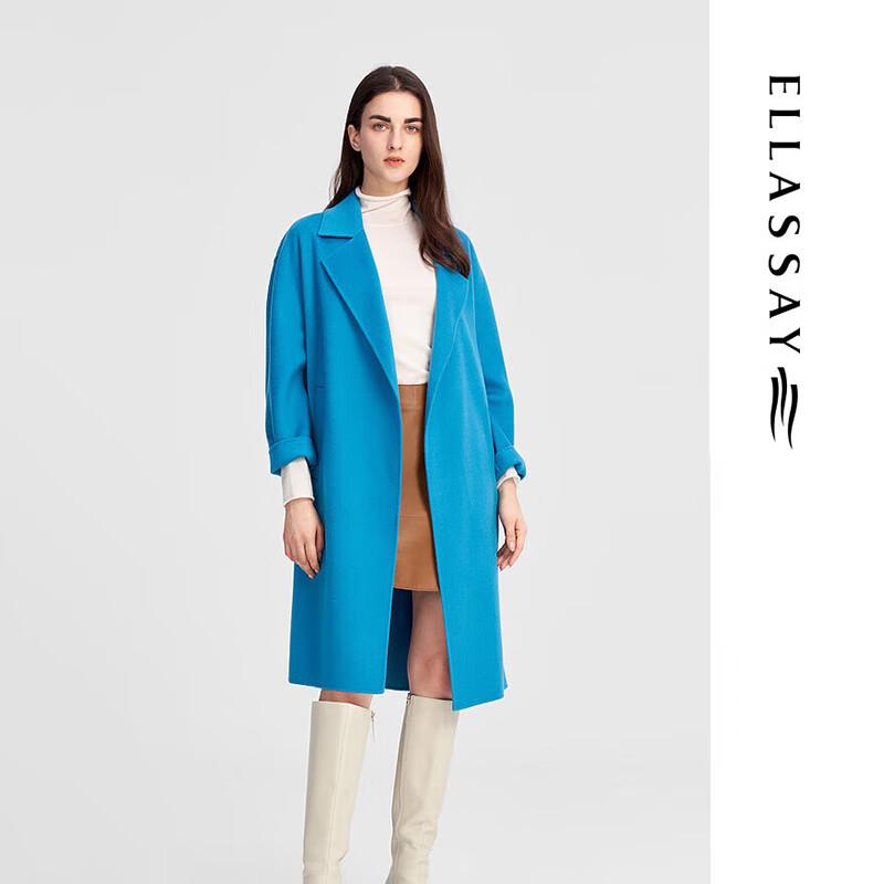 ELLASSAY Women's Wool Cashmere Blend Blue Tweed Coat