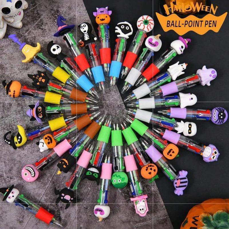 20Pcs- Halloween Mini Multicolor Pens In One 4-In-1 Cute Halloween Ballpoint Pen, Pumpkin Witch Spooky Witch Skeleton Pen Suitable For Halloween