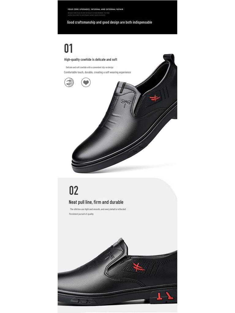 Qingting Men's 2025 Soft Sole Leather Slip-On Business Casual Shoes - Non-Slip, Round Toe, Dad Style