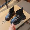 Girls' Black Retro Mary Jane Low-Cut Sock Boots - 2025 Autumn Fashion