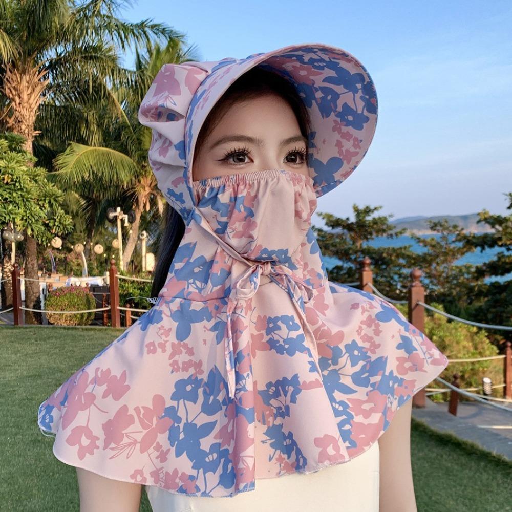 Printing Tea Picking Hat Sun Protection Neck Protection Hat Breathable Sunshade Shawl Cap  Fishing