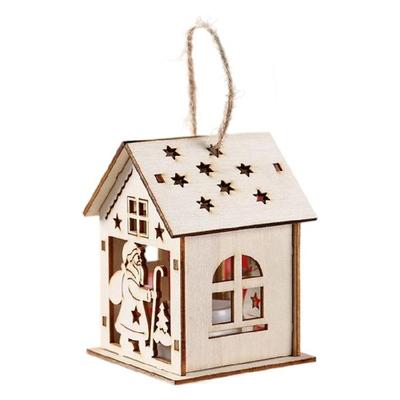 Wooden Christmas Hanging Ornament With Hand Carved Detail Decorative LED Light Durable Holiday Decoration